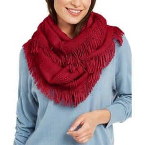 INC - Women's Raschel-Knit Loop Scarf with Fringe,‎ Wine, One Size, NWT